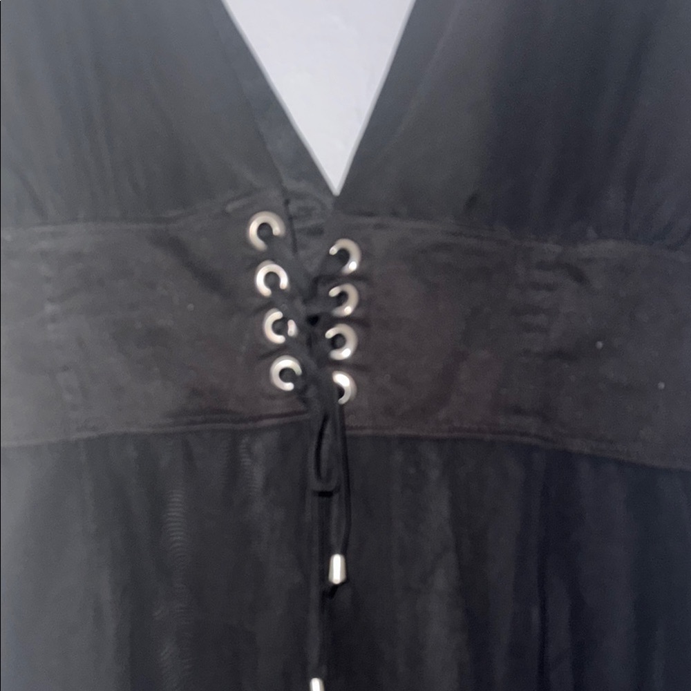 Ashley Stewart Black Tie Front Fitted Tank Top 84 - Picture 2 of 9